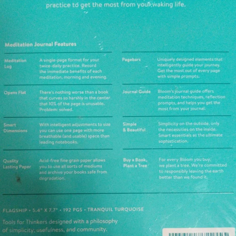Bloom Meditation Journal Tranquil Turquoise Opens Flat Acid-Free Paper